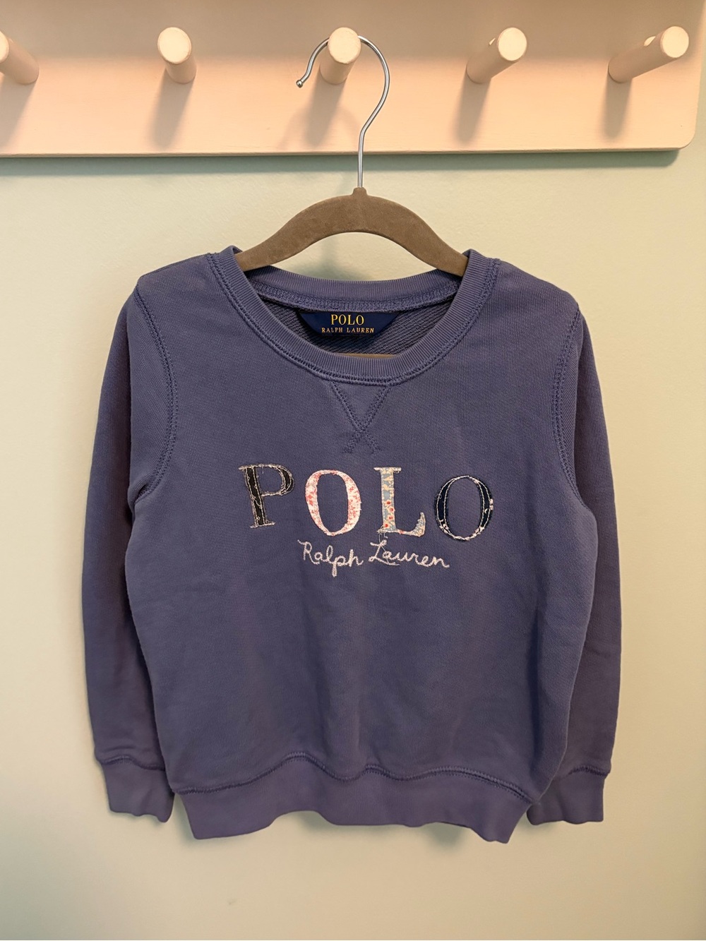 Ralph Lauren Girls' Purple POLO Logo Crewneck Sweatshirt